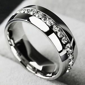 Titanium Steel Couple Ring Zircon Decor